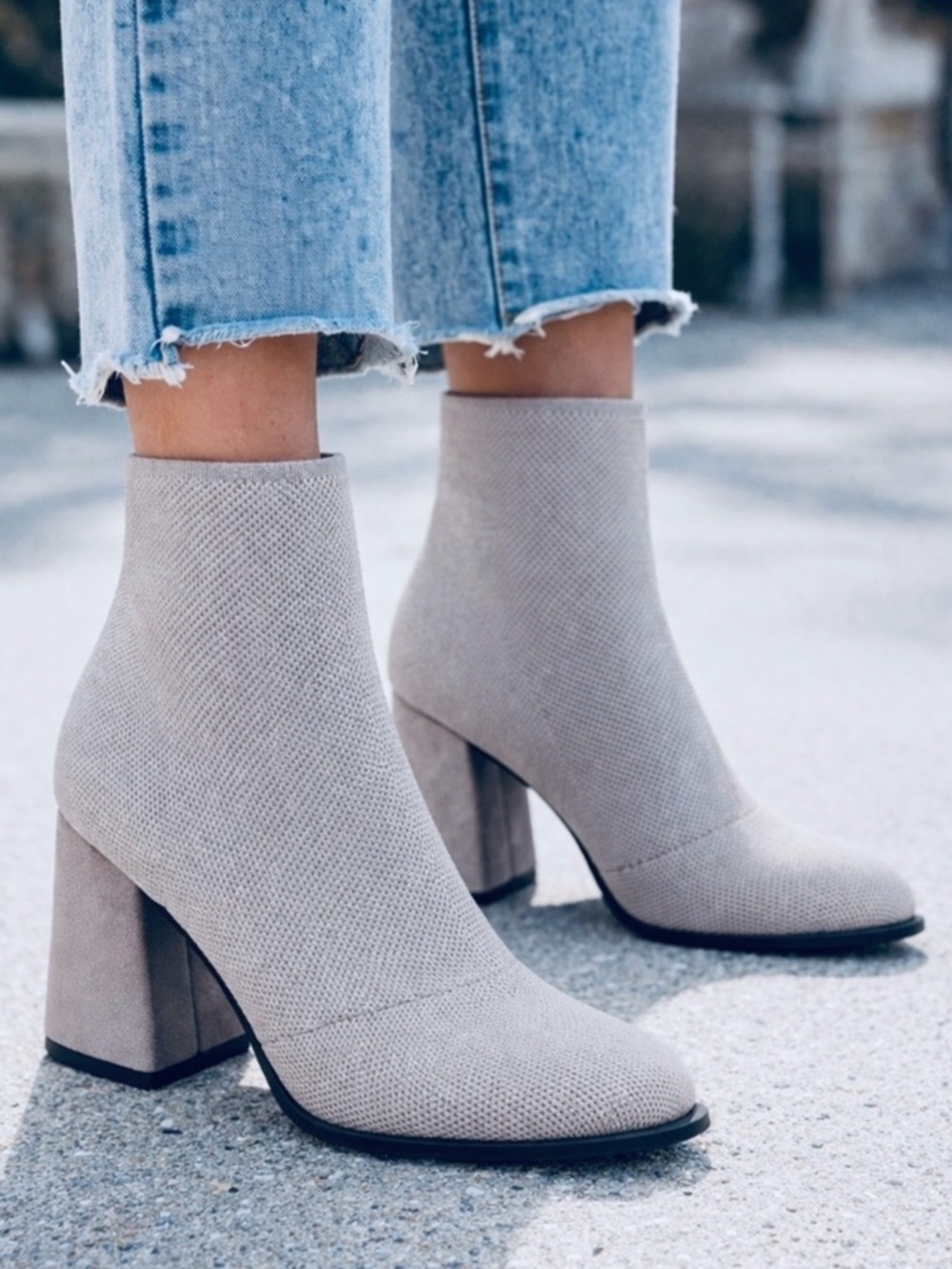 MIA Light Stretch Knit Block Heel Ankle Boots